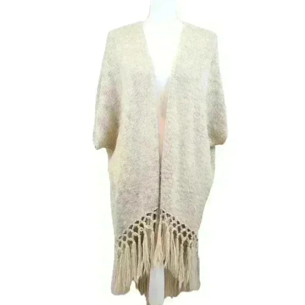 Blu Pepper Vintage Cream Boho‎ Fringe Cardigan Duster – Size Large